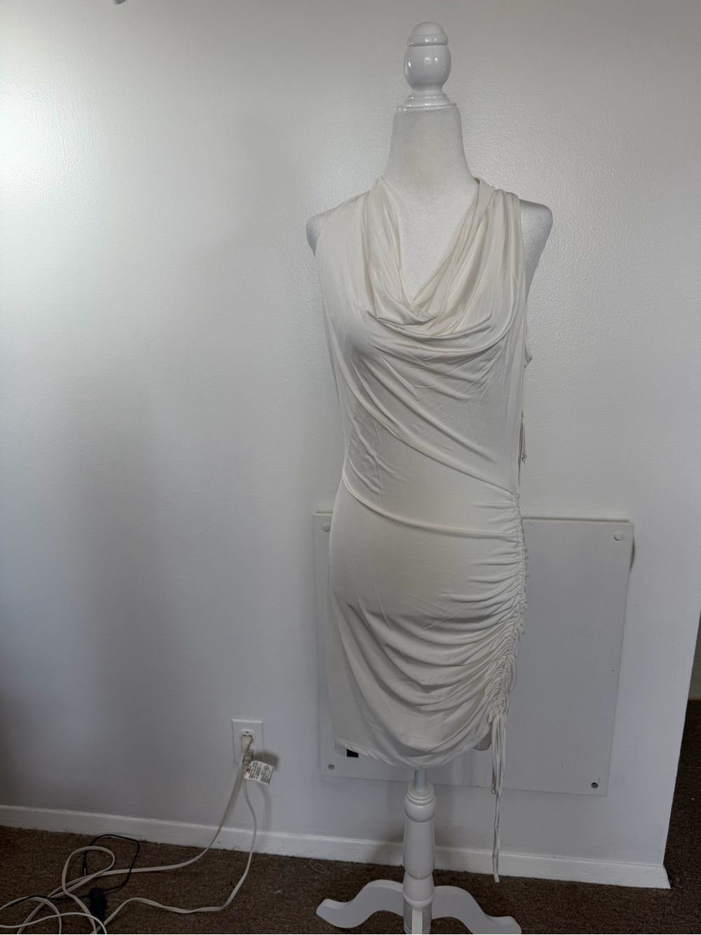 Julia-jordan Ivory Cowl Neck Ruched Bodycon Midi Dress Y2k Bridal Going out 6 - Picture 2 of 8